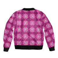 Pink Hawaiian Quilt Sleeve Zip Bomber Jacket Hawaii Pineapple Monstera Palaka Motifs LT14 - Polynesian Pride