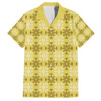 Yellow Hawaiian Quilt Family Matching Off The Shoulder Long Sleeve Dress and Hawaiian Shirt Hawaii Pineapple Monstera Palaka Motifs LT14 Dad's Shirt - Short Sleeve Yellow - Polynesian Pride