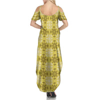 Yellow Hawaiian Quilt Family Matching Summer Maxi Dress and Hawaiian Shirt Hawaii Pineapple Monstera Palaka Motifs LT14 - Polynesian Pride