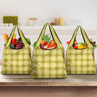 Yellow Hawaiian Quilt Grocery Bag Hawaii Pineapple Monstera Palaka Motifs - Polynesian Pride