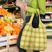 Yellow Hawaiian Quilt Grocery Bag Hawaii Pineapple Monstera Palaka Motifs - Polynesian Pride
