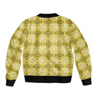 Yellow Hawaiian Quilt Sleeve Zip Bomber Jacket Hawaii Pineapple Monstera Palaka Motifs - Polynesian Pride