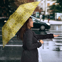 Yellow Hawaiian Quilt Umbrella Hawaii Pineapple Monstera Palaka Motifs - Polynesian Pride