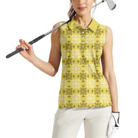 Yellow Hawaiian Quilt Women Sleeveless Polo Shirt Hawaii Pineapple Monstera Palaka Motifs - Polynesian Pride