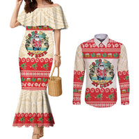 Mele Kalikimaka Hawaii Couples Matching Mermaid Dress and Long Sleeve Button Shirt Funny Beer-Loving Santa Hawaiian Tropical LT14 Red - Polynesian Pride