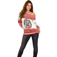 Mele Kalikimaka Hawaii Off Shoulder Sweater Funny Beer-Loving Santa Hawaiian Tropical - Polynesian Pride