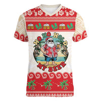 Mele Kalikimaka Hawaii Women V-Neck T-Shirt Funny Beer-Loving Santa Hawaiian Tropical LT14 Female Red - Polynesian Pride