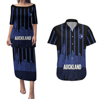 New Zealand Auckland Football Custom Couples Matching Puletasi and Hawaiian Shirt Go City of Sails Est 2025 LT14 Black - Polynesian Pride