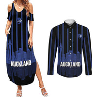 New Zealand Auckland Football Custom Couples Matching Summer Maxi Dress and Long Sleeve Button Shirt Go City of Sails Est 2025 LT14 Black - Polynesian Pride