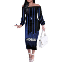 New Zealand Auckland Football Custom Family Matching Off The Shoulder Long Sleeve Dress and Hawaiian Shirt Go City of Sails Est 2025 LT14 Mom's Dress Black - Polynesian Pride