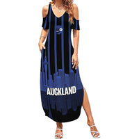 New Zealand Auckland Football Custom Family Matching Summer Maxi Dress and Hawaiian Shirt Go City of Sails Est 2025 LT14 Mom's Dress Black - Polynesian Pride