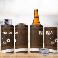 Bula Fiji Football Custom 4 in 1 Can Cooler Tumbler One Vanua One Team Tapa Pattern