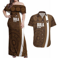 Bula Fiji Football Custom Couples Matching Off Shoulder Maxi Dress and Hawaiian Shirt One Vanua One Team Tapa Pattern