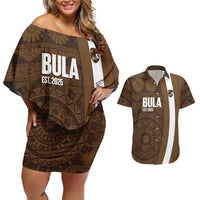 Bula Fiji Football Custom Couples Matching Off Shoulder Short Dress and Hawaiian Shirt One Vanua One Team Tapa Pattern