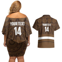 Bula Fiji Football Custom Couples Matching Off Shoulder Short Dress and Hawaiian Shirt One Vanua One Team Tapa Pattern