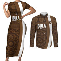 Bula Fiji Football Custom Couples Matching Short Sleeve Bodycon Dress and Long Sleeve Button Shirt One Vanua One Team Tapa Pattern
