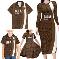 Bula Fiji Football Custom Family Matching Long Sleeve Bodycon Dress and Hawaiian Shirt One Vanua One Team Tapa Pattern LT14 - Polynesian Pride