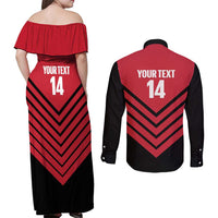 Hekari Papua New Guinea Football Custom Couples Matching Off Shoulder Maxi Dress and Long Sleeve Button Shirt Go PNG Red Army LT14 - Polynesian Pride