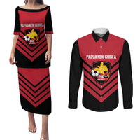 Hekari Papua New Guinea Football Custom Couples Matching Puletasi and Long Sleeve Button Shirt Go PNG Red Army LT14 Red - Polynesian Pride