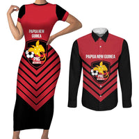 Hekari Papua New Guinea Football Custom Couples Matching Short Sleeve Bodycon Dress and Long Sleeve Button Shirt Go PNG Red Army LT14 Red - Polynesian Pride