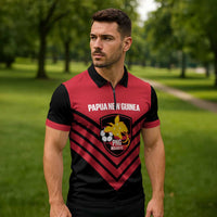 Hekari Papua New Guinea Football Custom Zipper Polo Shirt Go PNG Red Army LT14 - Polynesian Pride