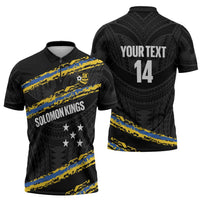 Kings Solomon Islands Football Custom Zipper Polo Shirt Come On Solomons Polynesian Grunge Style