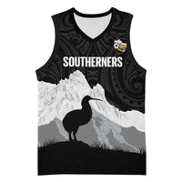 New Zealand South Island Football Custom Basketball Jersey Aoraki Mount Cook With Kiwi Maori Pattern LT14 Unisex Black - Polynesian Pride
