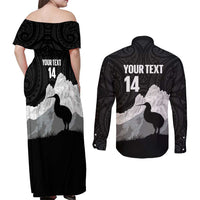 New Zealand South Island Football Custom Couples Matching Off Shoulder Maxi Dress and Long Sleeve Button Shirt Aoraki Mount Cook With Kiwi Maori Pattern LT14 - Polynesian Pride