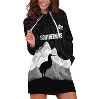 New Zealand South Island Football Custom Hoodie Dress Aoraki Mount Cook With Kiwi Maori Pattern LT14 Black - Polynesian Pride