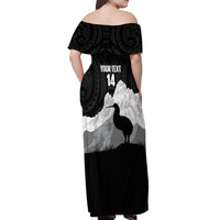 New Zealand South Island Football Custom Off Shoulder Maxi Dress Aoraki Mount Cook With Kiwi Maori Pattern LT14 - Polynesian Pride