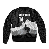 New Zealand South Island Football Custom Sleeve Zip Bomber Jacket Aoraki Mount Cook With Kiwi Maori Pattern