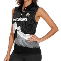 New Zealand South Island Football Custom Women Sleeveless Polo Shirt Aoraki Mount Cook With Kiwi Maori Pattern LT14 - Polynesian Pride