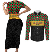 Vanuatu Football Custom Couples Matching Short Sleeve Bodycon Dress and Long Sleeve Button Shirt Go Chiefs Basket-weave Pattern