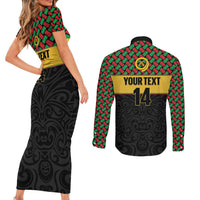 Vanuatu Football Custom Couples Matching Short Sleeve Bodycon Dress and Long Sleeve Button Shirt Go Chiefs Basket-weave Pattern