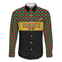 Vanuatu Football Custom Family Matching Mermaid Dress and Hawaiian Shirt Go Chiefs Basket-weave Pattern LT14 Dad's Shirt - Long Sleeve Black - Polynesian Pride