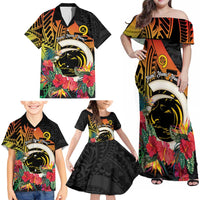 Vanuatu Boar Tusk Yumi Yumi Yumi Family Matching Off Shoulder Maxi Dress and Hawaiian Shirt Independens Dei Long God Yumi Stanap