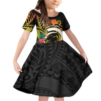 Vanuatu Boar Tusk Yumi Yumi Yumi Family Matching Off Shoulder Short Dress and Hawaiian Shirt Independens Dei Long God Yumi Stanap LT14 Daughter's Dress Black - Polynesian Pride