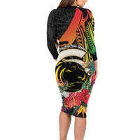 Vanuatu Boar Tusk Yumi Yumi Yumi Long Sleeve Bodycon Dress Independens Dei Long God Yumi Stanap LT14 - Polynesian Pride