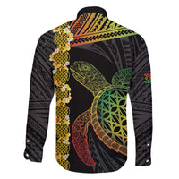 Vanuatu Sand Drawing Turtle Family Matching Off The Shoulder Long Sleeve Dress and Hawaiian Shirt Happy Independence Day