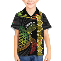 Vanuatu Sand Drawing Turtle Family Matching Off Shoulder Short Dress and Hawaiian Shirt Happy Independence Day