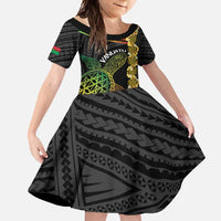 Vanuatu Sand Drawing Turtle Family Matching Short Sleeve Bodycon Dress and Hawaiian Shirt Happy Independence Day LT14 Daughter's Dress Black - Polynesian Pride