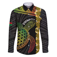 Vanuatu Sand Drawing Turtle Family Matching Short Sleeve Bodycon Dress and Hawaiian Shirt Happy Independence Day LT14 Dad's Shirt - Long Sleeve Black - Polynesian Pride