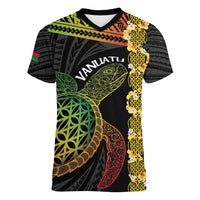 Vanuatu Sand Drawing Turtle Women V-Neck T-Shirt Happy Independence Day