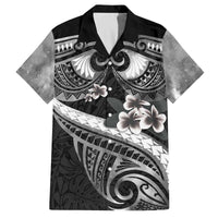 Black Polynesia Family Matching Off The Shoulder Long Sleeve Dress and Hawaiian Shirt Tribal Pattern Tropical Frangipani