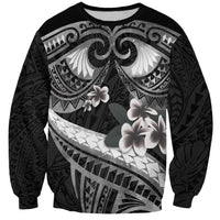 Black Polynesia Sweatshirt Tribal Pattern Tropical Frangipani