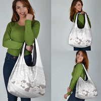 White Polynesia Grocery Bag Tribal Pattern Tropical Frangipani