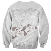 White Polynesia Sweatshirt Tribal Pattern Tropical Frangipani