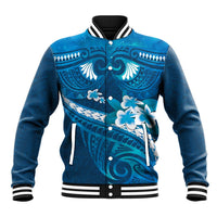Blue Polynesia Baseball Jacket Tribal Pattern Tropical Frangipani