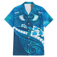 Blue Polynesia Family Matching Mermaid Dress and Hawaiian Shirt Tribal Pattern Tropical Frangipani