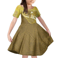 Gold Polynesia Family Matching Puletasi and Hawaiian Shirt Tribal Pattern Tropical Frangipani